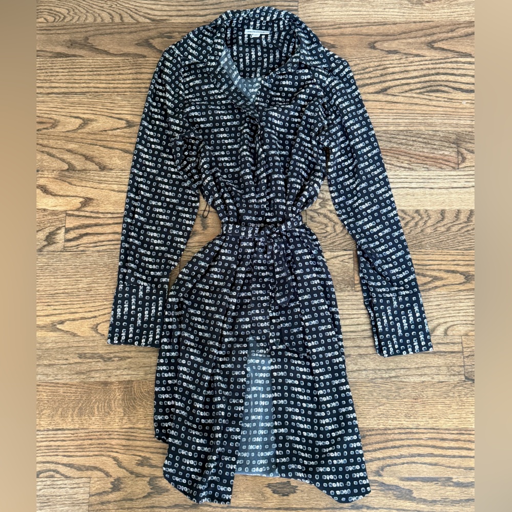 Prologue Black & White Patterned Cinched Waist Shirt Dress – Small